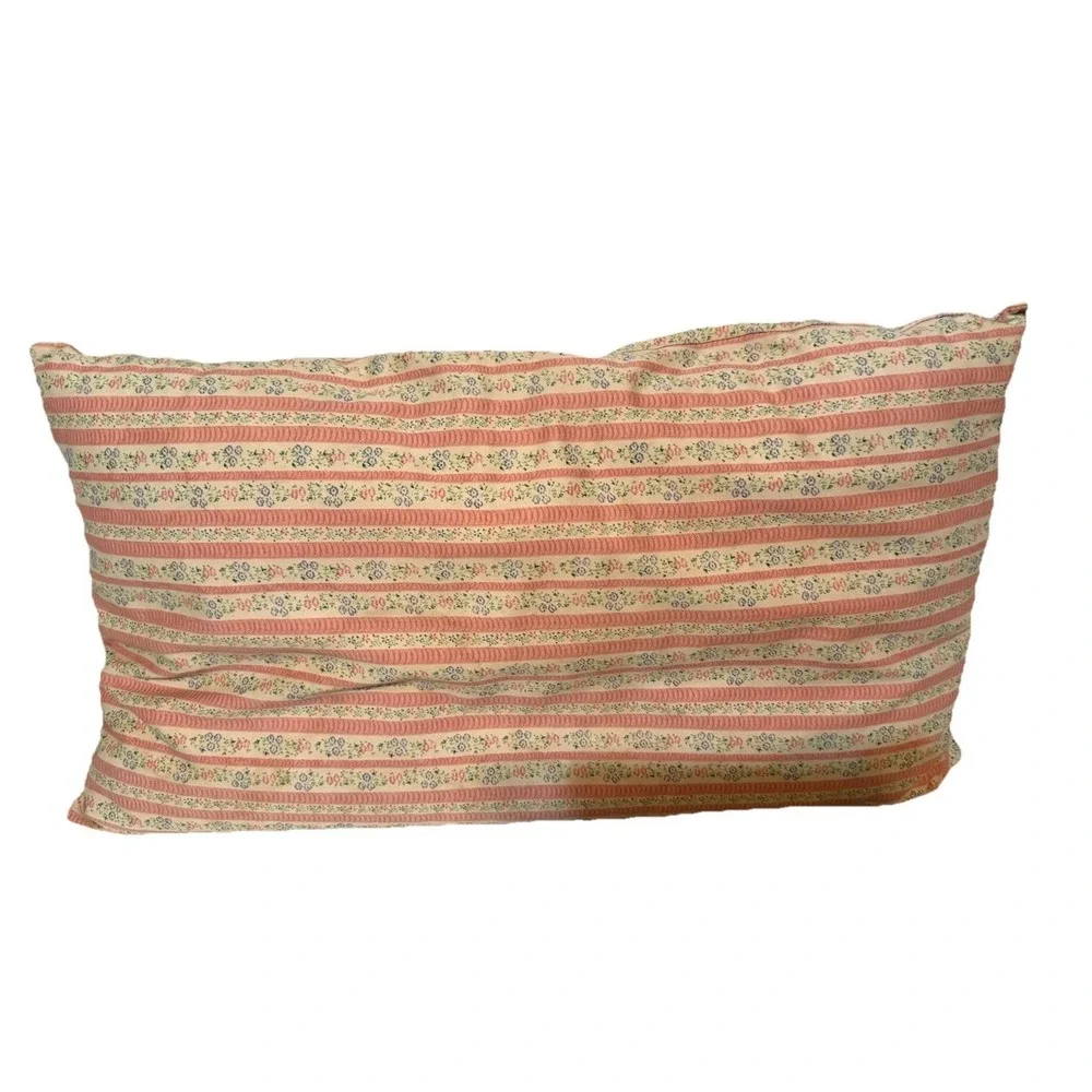 Vintage Feather Down Pillows Pink Flower Stripe Ticking 23